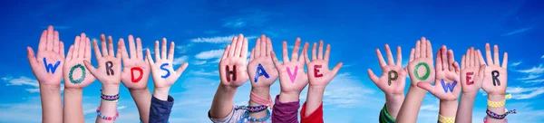 Children Hands Building Colorful English Word Words Have Power Blue — Stock Photo, Image