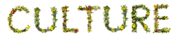 Colorful Flowers Building English Text Culture Some Green Some Spring — Stock Photo, Image