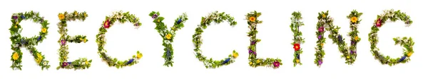 Colorful Flowers Building English Text Recycling Some Green Some Spring — Stock Photo, Image