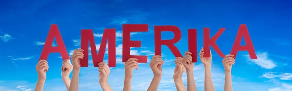People Persons Hands Building German Word Amerika Means America Blue — Stock Photo, Image