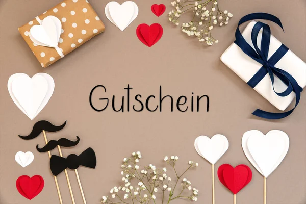 Gutschein Oucher 2012 Gifts Presents Hearts Flowers Male Decoration Mustache — 스톡 사진