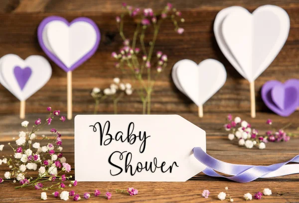 Etiket Med Engelsk Tekst Baby Shower Lilla Lilac Dekoration Foråret - Stock-foto