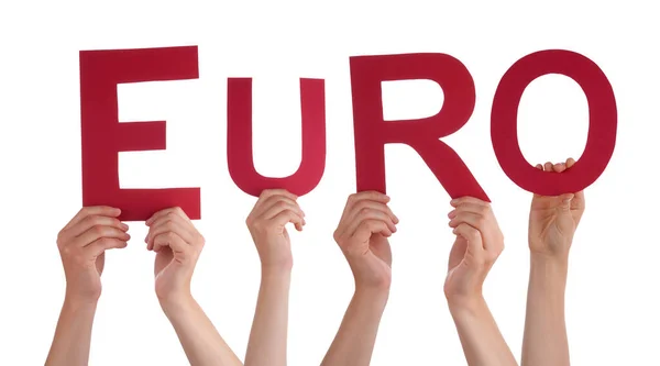 Människor Eller Personer Händer Bygga Engelska Word Euro Isolerad Vit — Stockfoto