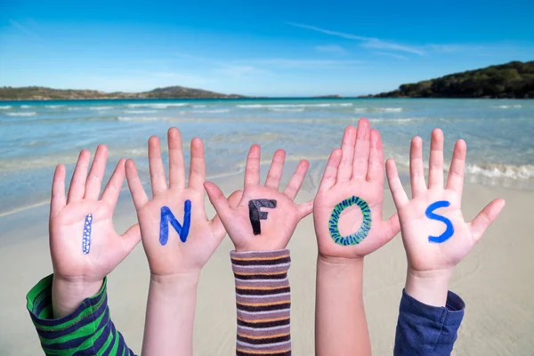 Children Hands Building Colorful German Word Infos Informacje Ocean Letni — Zdjęcie stockowe
