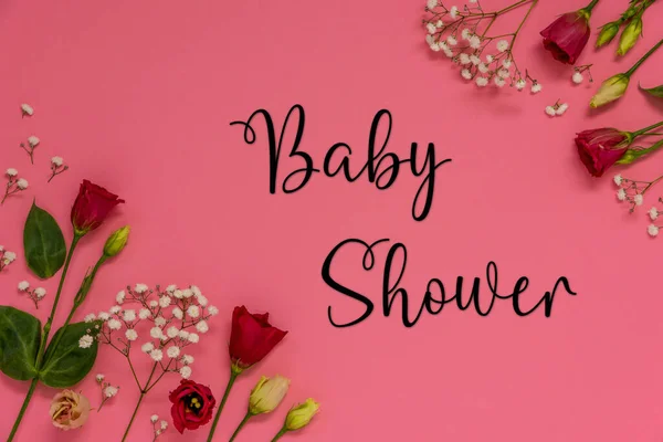 Rosas Rojas Flores Primavera Arreglo Con Texto Inglés Baby Shower —  Fotos de Stock