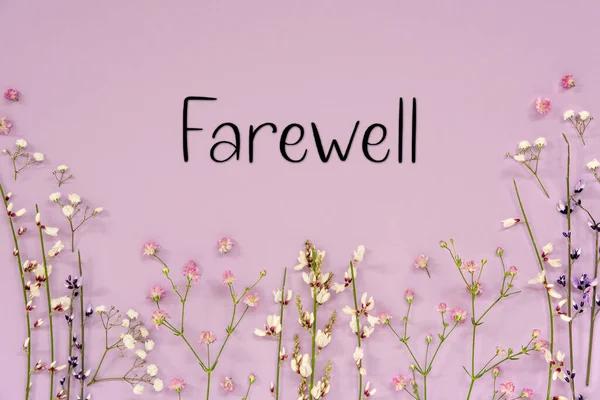 White Purple Spring Flower Arrangement English Text Farewell Lavender Color — Stock Photo, Image