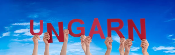 People Persons Hands Building German Word Ungarn Signifie Hongrie Été — Photo