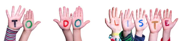 Παιδιά Χέρια Οικοδόμηση Πολύχρωμο Γερμανική Λέξη Για Κάνει Λίστα Μέσα — Φωτογραφία Αρχείου