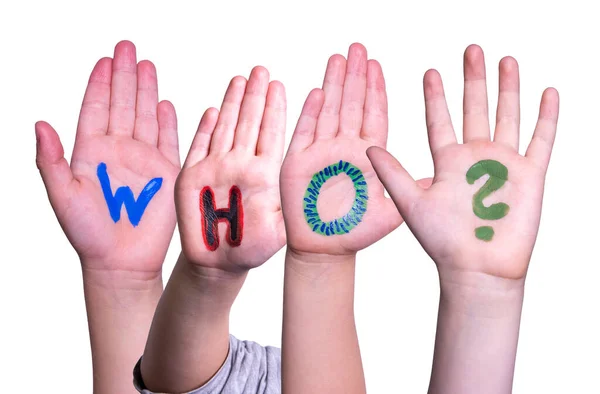 Children Hands Building Kolorowe Angielskie Słowo Who Białe Izolowane Tło — Zdjęcie stockowe