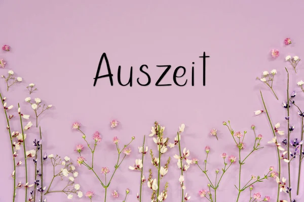 Arranjo Flor Mola Branca Roxa Com Texto Alemão Auszeit Significa — Fotografia de Stock