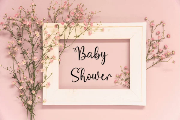 Vintage Photo Frame Ikebana Flower Arrangement English Text Baby Shower — Stock Photo, Image