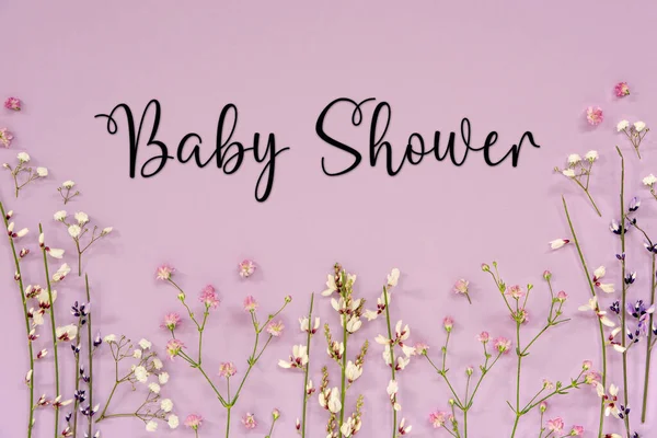 Bianco Viola Spring Flower Disposizione Con Testo Inglese Baby Shower — Foto Stock