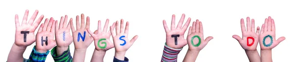 Children Hands Building Colorful English Word Coisas Para Fazer Fundo — Fotografia de Stock
