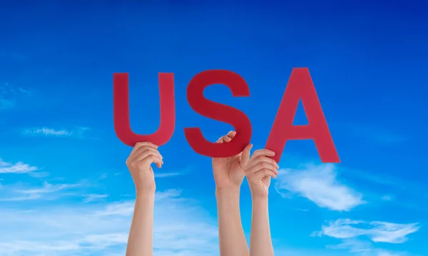 People Persons Hands Building English Word Usa Summer Ocean Sea — Stock Photo, Image