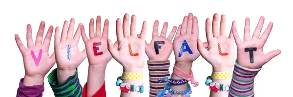 Çocuk Elleri Renkli Almanca Kelime Vielfalt Çeşitlilik Anlamına Gelir Zole — Stok fotoğraf