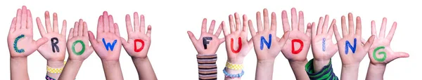 Çocuklar Eller Renkli Ngilizce Sözcük Fonu Yapıyor Zole Beyaz Arkaplan — Stok fotoğraf