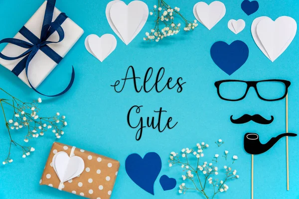 Flat Lay German Text Alles Gute Means Best Wishes Modré — Stock fotografie