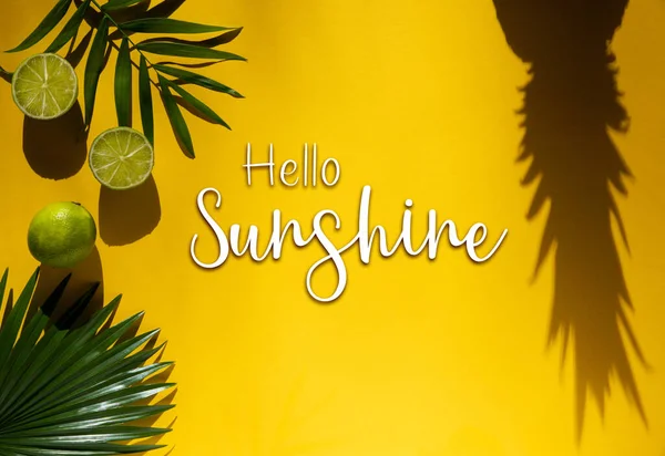 Gelbe Flache Lay Mit Englischem Text Hallo Sonnenschein Gelber Sommerhintergrund — Stockfoto