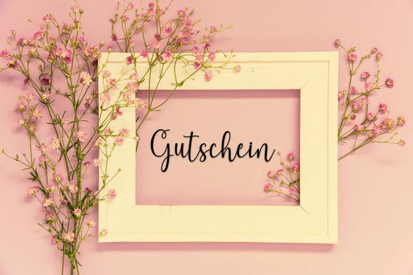 Vintage Photo Frame Ikebana Flower Arrangement German Text Gutschein Means — Stock fotografie