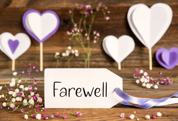 Étiquette Avec Texte Anglais Adieu Décoration Violette Lilas Arrangement Floral — Photo