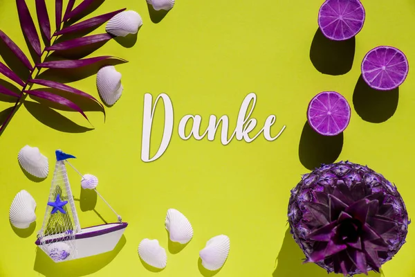 Lay Plana Con Texto Alemán Danke Significa Gracias Decoración Amarilla —  Fotos de Stock