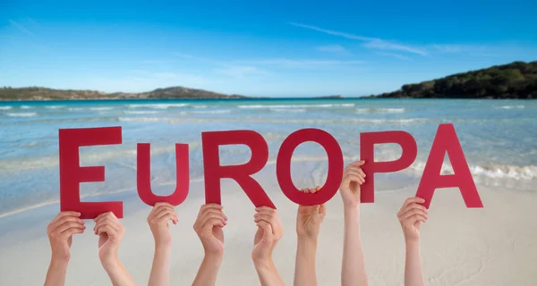 Personas Personas Manos Construyendo Palabra Alemana Europa Significa Europa Océano — Foto de Stock