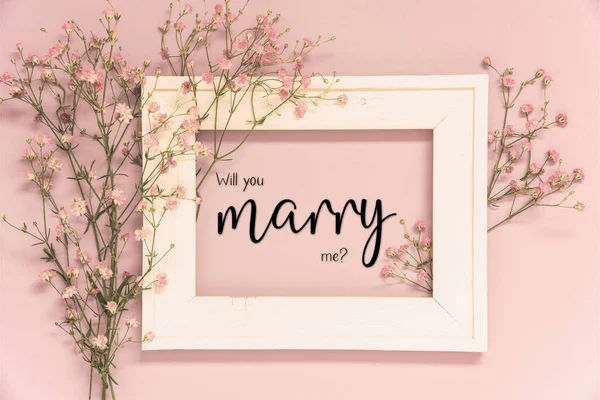 Vintage Photo Frame Ikebana Flower Arrangement English Text You Marry — Stockfoto