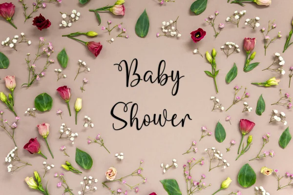 Arreglo Floral Con Texto Inglés Baby Shower Flores Flores Primavera —  Fotos de Stock