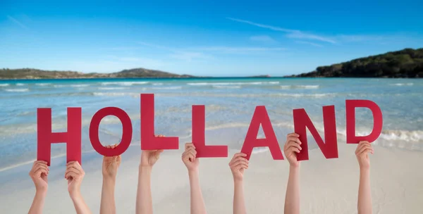 People Persons Hands Building German Word Holland Oznacza Holandię Ocean — Zdjęcie stockowe