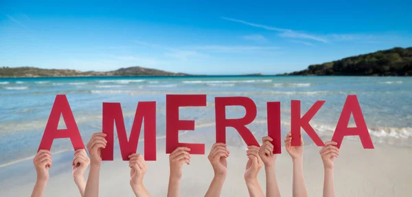 People Persons Hands Building German Word Amerika Means America Summer — Stock Photo, Image