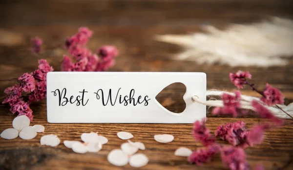 Natural Background Purple Blossoms Label English Word Best Wishes Summer — Stock Photo, Image