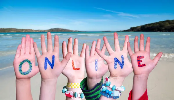 Mani Bambini Costruzione Variopinta Parola Inglese Online Oceano Estate Mare — Foto Stock