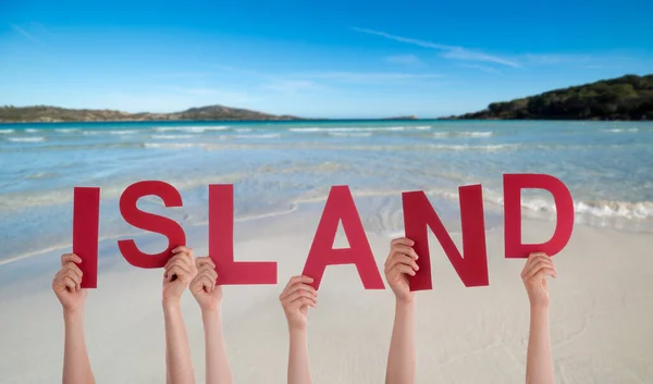 Persone Persone Mani Costruzione Tedesco Word Island Significa Islanda Oceano — Foto Stock