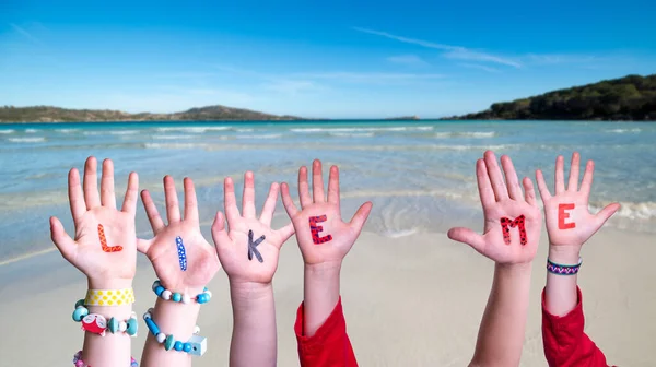 Copii Mâini Construirea Colorat Limba Engleză Cuvânt Mine Ocean Vară — Fotografie, imagine de stoc