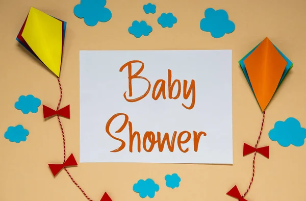 Jesienne Tło Latawce Papieru Chmury Dekoracji Jesień Tekstem Baby Shower — Zdjęcie stockowe