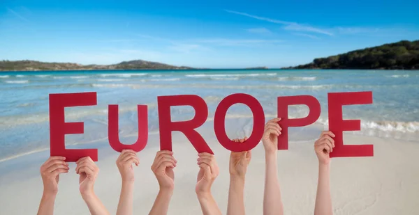 人或人的手建设英语世界欧洲 夏季海 滩背景 — 图库照片