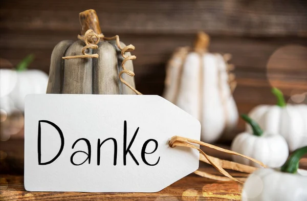Podzimní Dekorace Dýněmi Rustikální Podzimní Dekorace Etiketou Německým Textem Danke — Stock fotografie