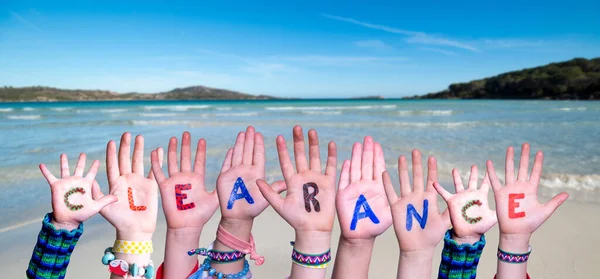 Дети Создают Красочный Текст Английском Языке Летний Океан Море Пляж — стоковое фото