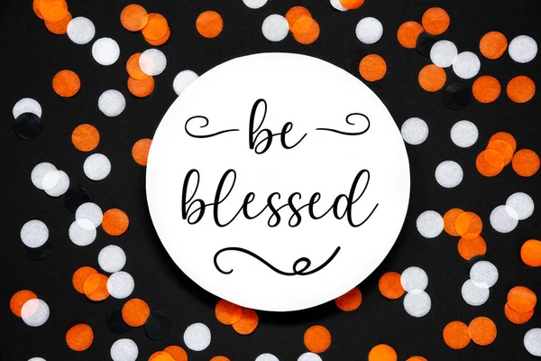 Autumnal Colors Halloween Background Flat Lay Label Text Blessed — Stock Photo, Image
