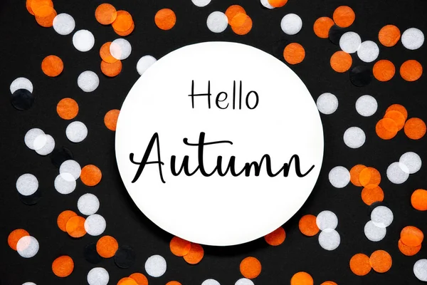 Autumnal Colors Halloween Background Flat Lay Label Text Hello Autumn — Stock Photo, Image