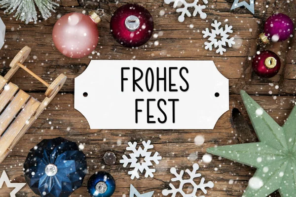 Святковий Різдвяний Декор Різдвяний Фон Снігопадами Знаком Німецьким Текстом Frohes — стокове фото