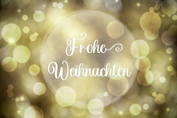 Defocused Golden Bokeh Christmas Background German Text Frohe Weihnachten Που — Φωτογραφία Αρχείου