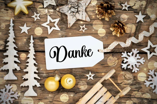 Rustikaler Holz Bokeh Weihnachtshintergrund Winterdekoration Mit Etikett Mit Deutschem Text — Stockfoto