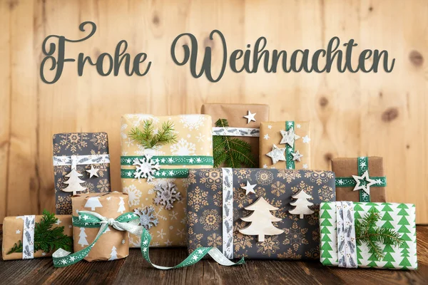 Γερμανικά Κείμενο Frohe Weihnachten Μέσα Καλά Χριστούγεννα Στα Αγγλικά Rustic — Φωτογραφία Αρχείου