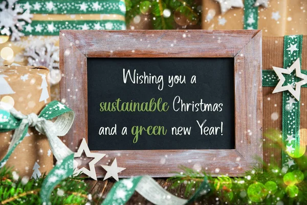 Texto Desejando Lhe Natal Sustentável Uma Verde Decoração Natal Sustentável — Fotografia de Stock