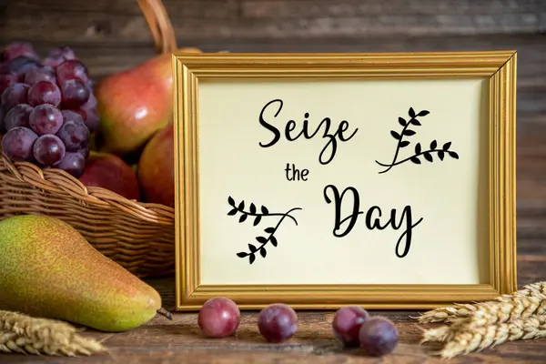 Fall Decoration Pears Apples Grapes Thanksgiving Background Autumn Season Text — Stock Photo, Image