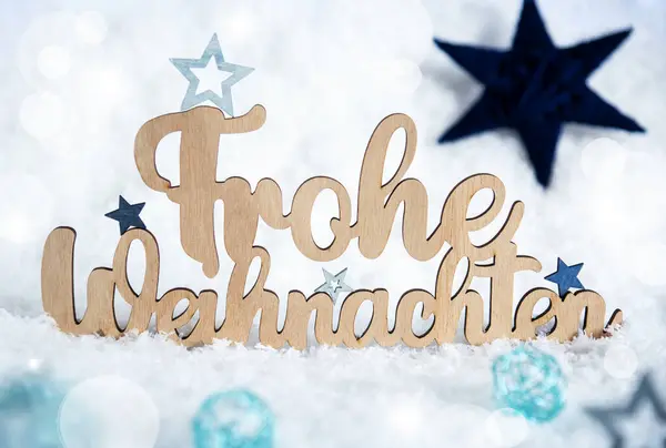 Γερμανικά Ξύλινα Κείμενο Frohe Weihnachten Μέσα Καλά Χριστούγεννα Στα Αγγλικά — Φωτογραφία Αρχείου