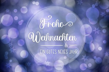 Mor, ışıl ışıl, parlak bir Noel arkaplanı Alman metni Frohe Weihnachten ve Ein Gutes Neues Jahr, ki bu da mutlu noeller ve İngilizcede yeni yıl demektir.
