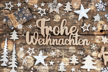 Alman Tahta Metni Frohe Weihnachten, İngilizce Mutlu Noeller demek, Tahta Arka plan, Flatlay, Noel Dekorasyonu, Kış Arkaplanı