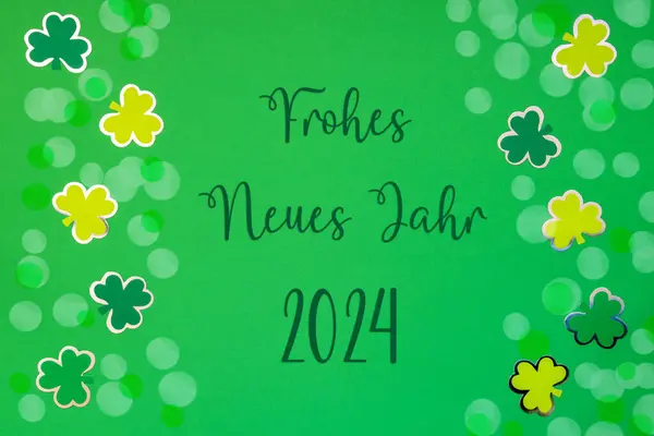 Πράσινο Επίπεδο Lay Γερμανικά Φρουτάκια Κειμένου Neues Jahr Σημαίνει Ευτυχισμένο — Φωτογραφία Αρχείου